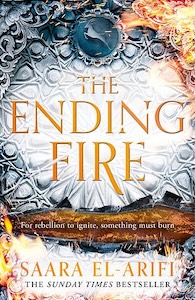 The cover is taken up by a white tile pattern that has a gold stripe through the bottom half and gold fire at the top right and bottom left corners. The title is written in the center the authors name at the bottom.